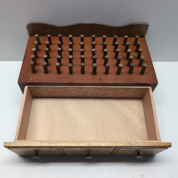 Vintage Wooden Sewing Box Bobbin Holder Spool Drawer Pegs - Picture 5 of 15